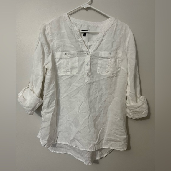 Talbots Tops - Talbots 100% Linen White Casual Blouse